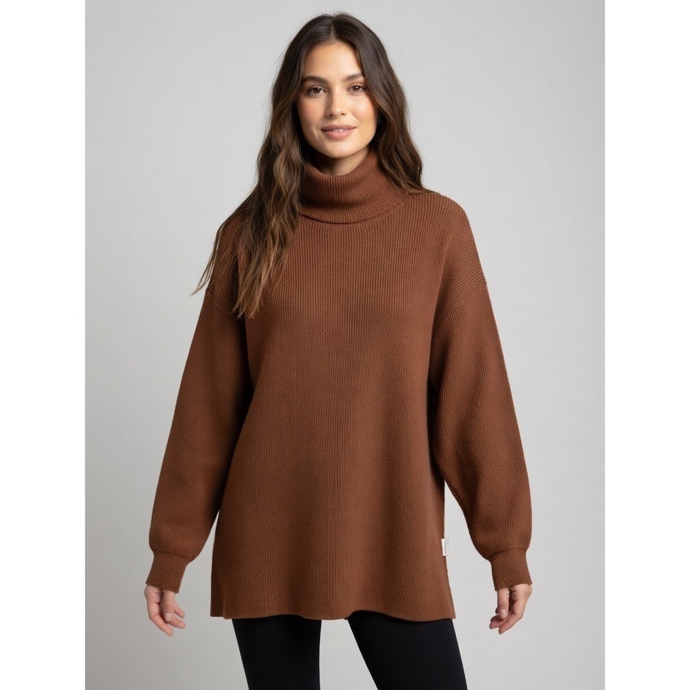 Free People Afterglow Mock Neck Sweater Roasted Ginger Brown Oversized Tunic